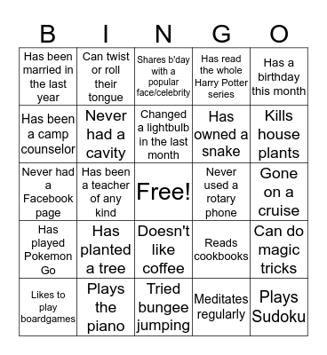 Biz Team People Bingo Card