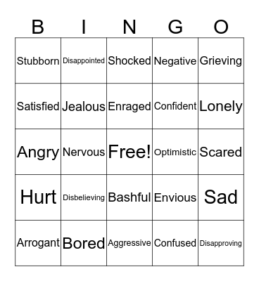 Feelings Bingo Card