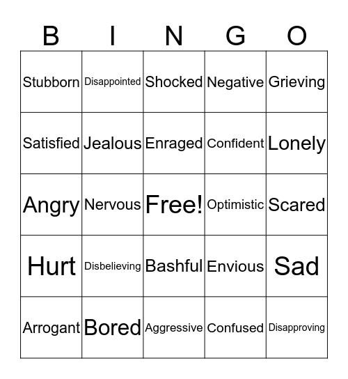 Feelings Bingo Card