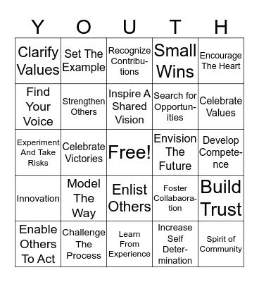 Youth Leadership Challenge Bingo Card