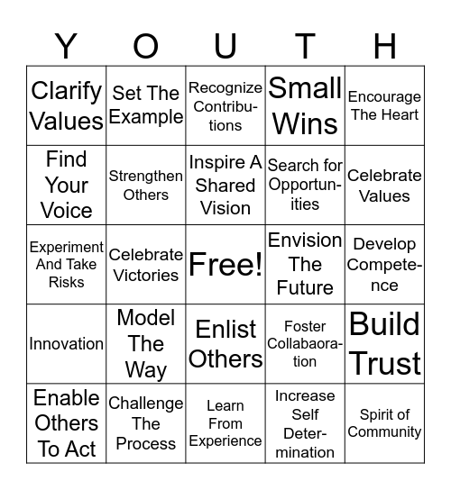 Youth Leadership Challenge Bingo Card