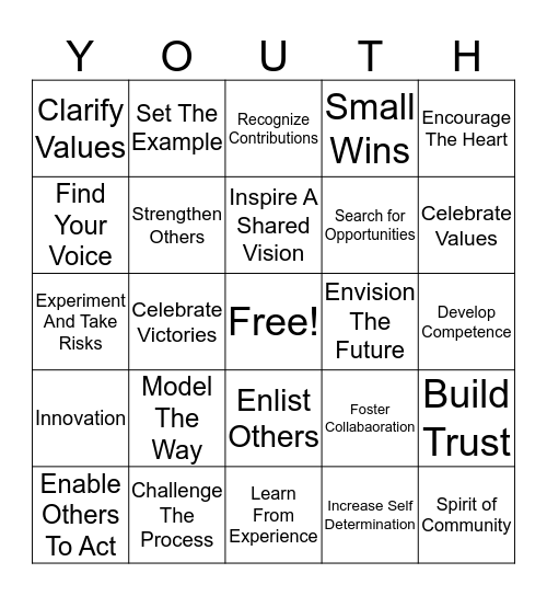 Youth Leadership Challenge Bingo Card