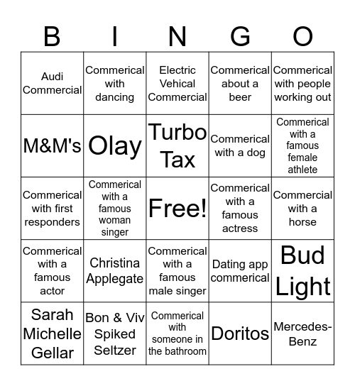 SUPER BOWL 2019 Bingo Card