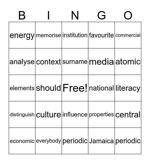 Untitled Bingo Card