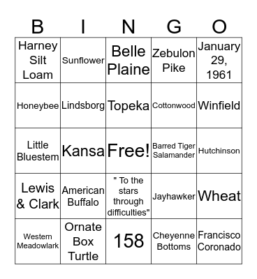 Kansas Day Bingo Card