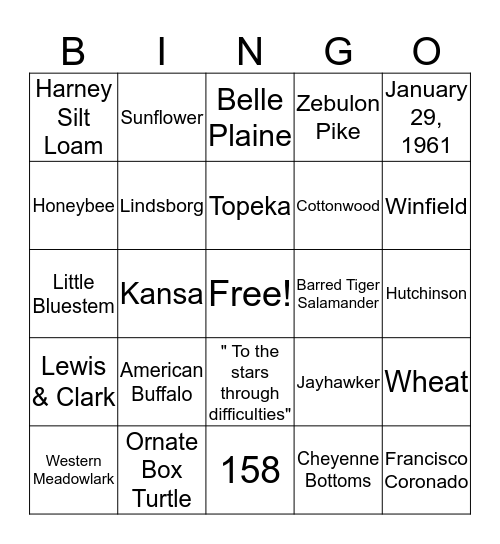 Kansas Day Bingo Card