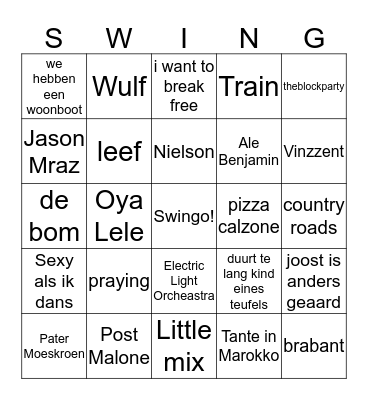 explo swingo Bingo Card
