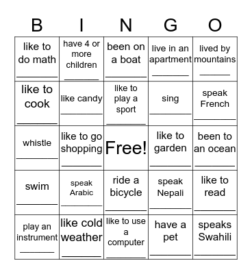 Getting to Know You BINGO Card