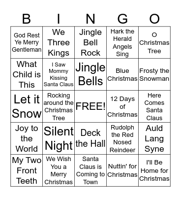 Winter Songs Bingo Card