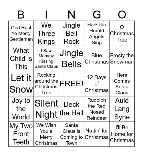 Winter Songs Bingo Card