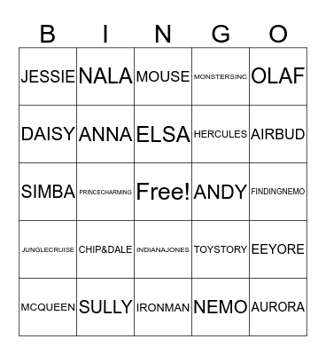 DISNEY BINGO Card