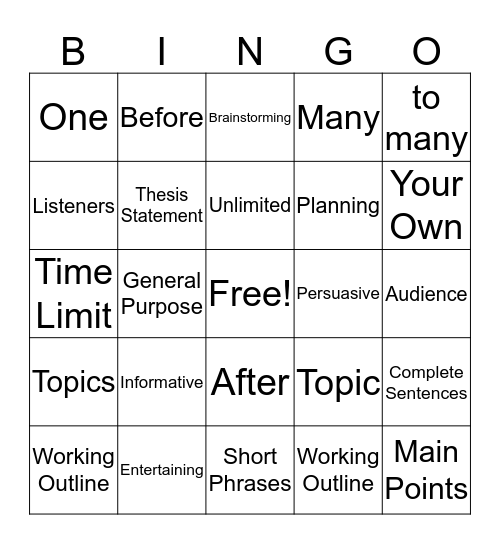 Chapter 4 Bingo Card