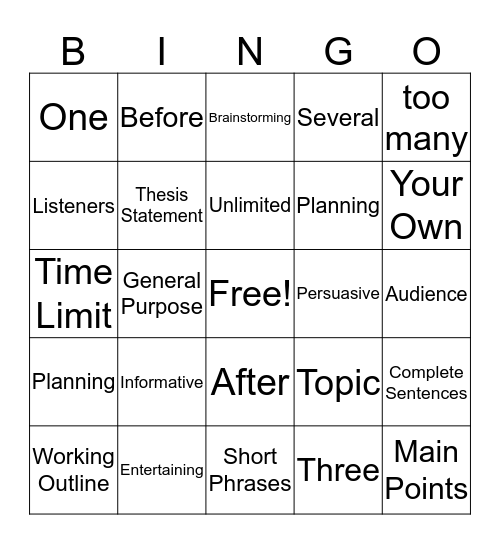 Chapter 4 Bingo Card