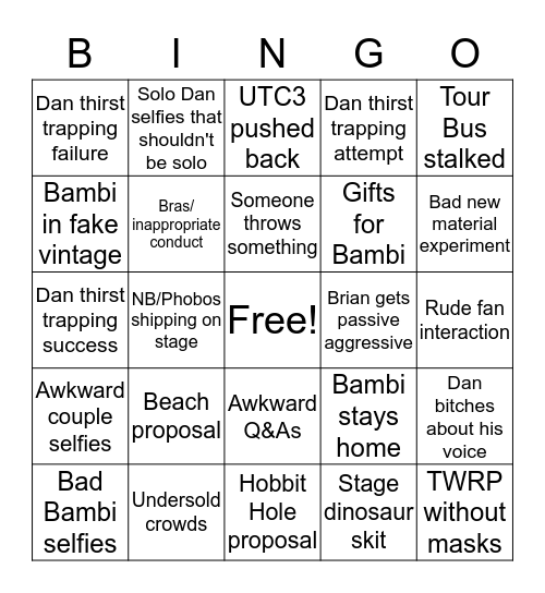 NSP Down Under Bingo Card