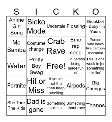 Tik Tok Bingo Card