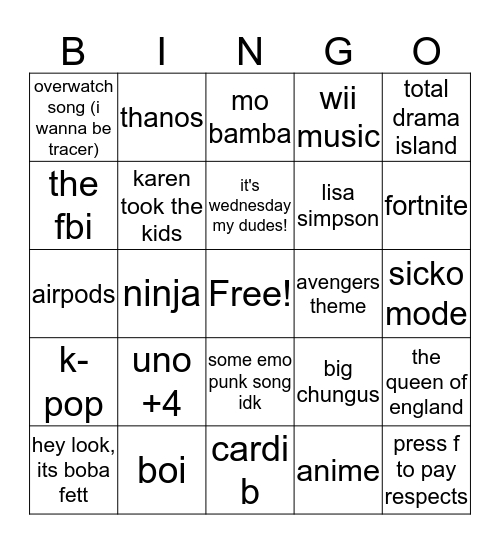 RaNdOm Bingo Card