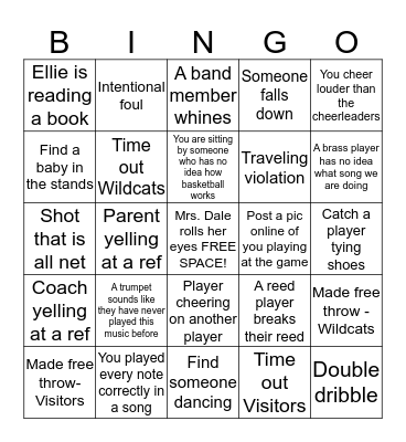 Pep Band Bingo Card