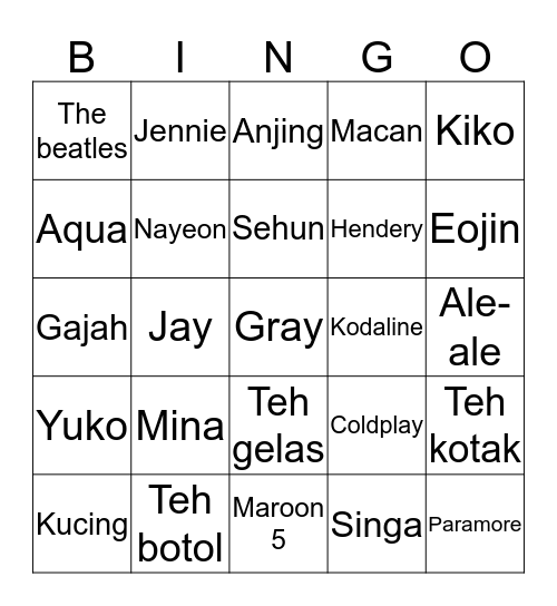 Punya Mina Bingo Card