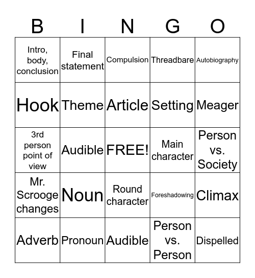 7th Grade Semester Review Bingo Card