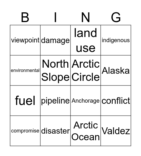 Alaska Bingo Card