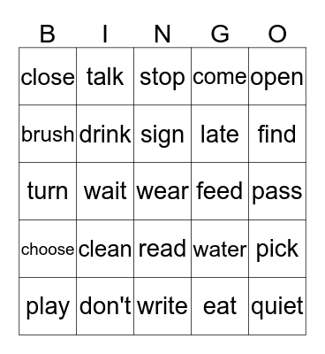 Imperatives Bingo Card