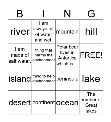 Landforms Bingo Card