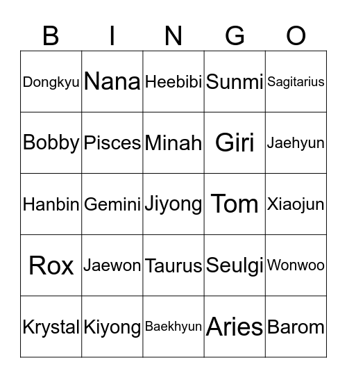 Punya Jaewon Bingo Card