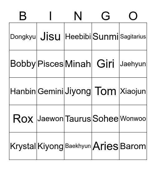 Punya Jaewon Bingo Card