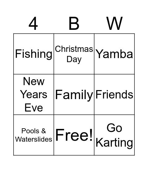 Aria's Holiday Bingo Card