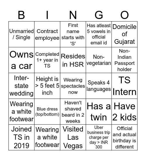 SPOT THEM Bingo Card