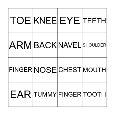 My Body EDGE ENGLISH Bingo Card