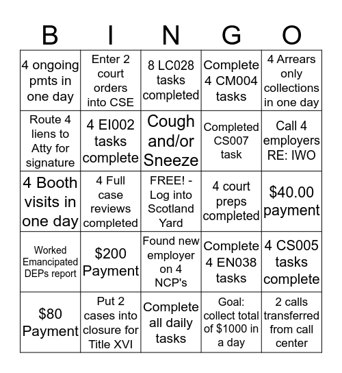 OPS 1 Bingo Card