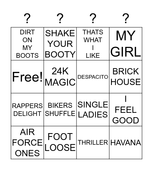 WHATS THAT SONG? Bingo Card