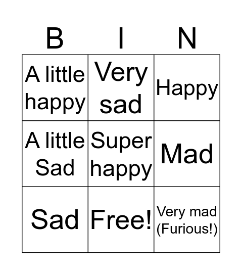 Feelings Bingo! Bingo Card