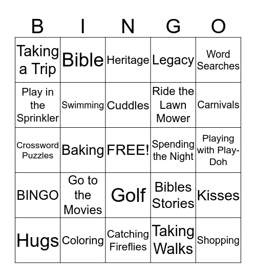 Grandparent's Day BINGO Card