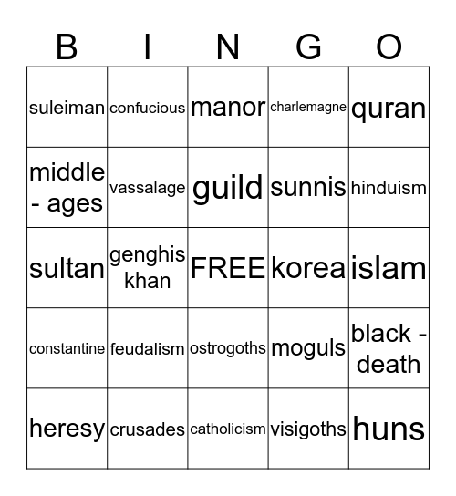 Social Studies Vocabulary BINGO Card