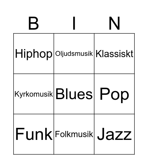 Musikstilar Bingo Card