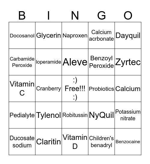 Over-the-counter (OTC) Drugs Bingo Card