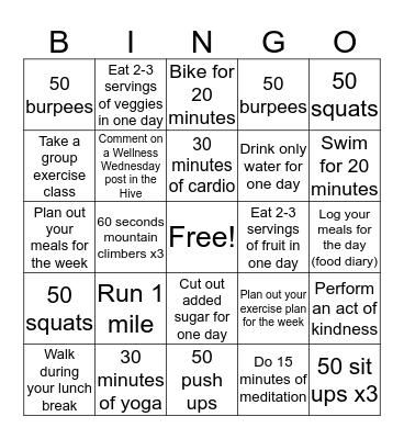 Wellness BINGO - Hard Bingo Card