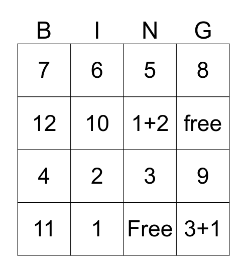 Number Bingo Card