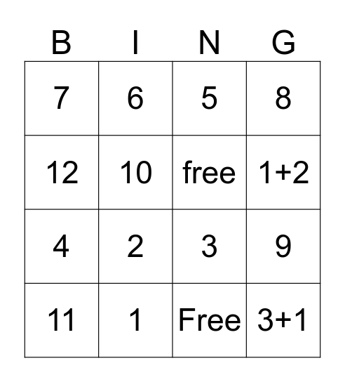 Number Bingo Card