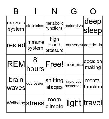 Sleep Bingo Card