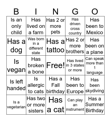Scavenger Hunt Bingo Card