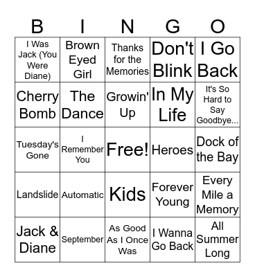 Mental Floss Music Bingo: Glory Days Bingo Card