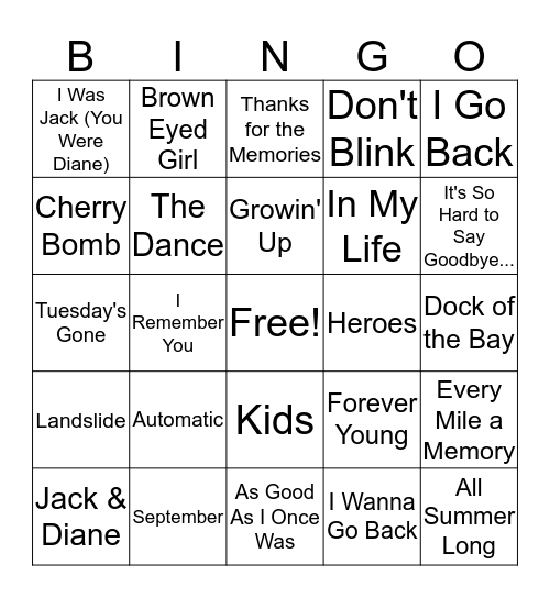 Mental Floss Music Bingo: Glory Days Bingo Card