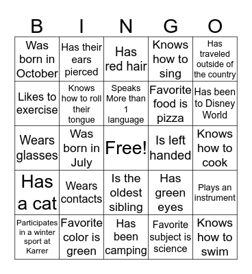 Karrer Connections Bingo  Bingo Card