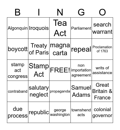 Patriot Bingo Card