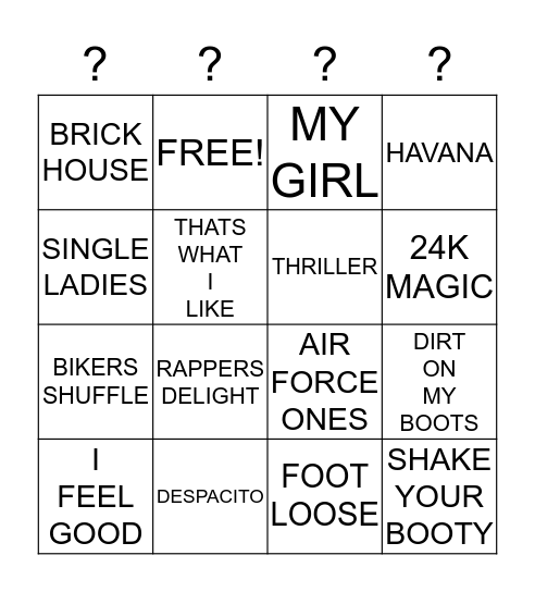 whats that song? Bingo Card