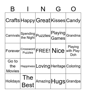 Grandparent's Day BINGO Card