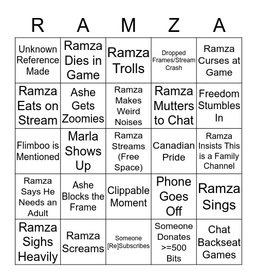 Solo Bingo with Ramza411 Bingo Card